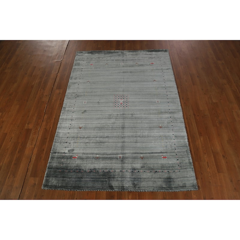 Hand Knotted Oriental 100% Wool Carpet Tribal Animal Pictorial Green Gabbeh Area Rug - 5' 10'' X 4' 1''