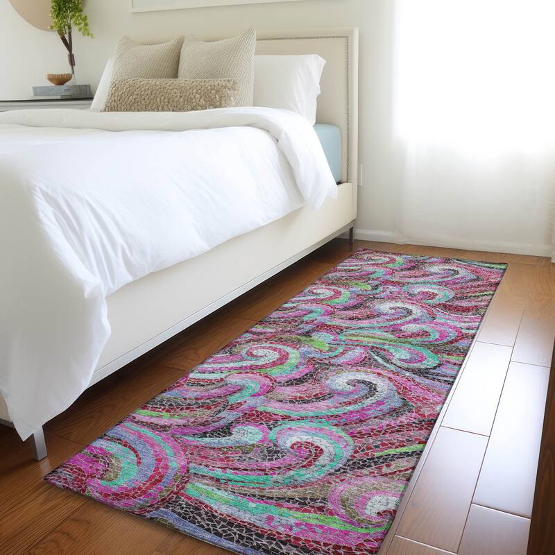 Premium Washable Super Soft Contemporary Mosaic Wave Mayfield Rug - Raspberry - 2' 3" x 7' 6" - Runner