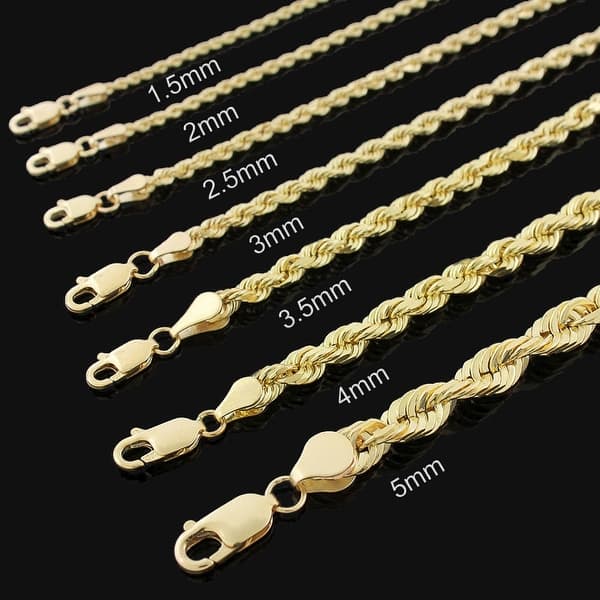 14k Yellow Gold 2mm Solid Rope Diamond Cut Braided Twist Link Necklace Chains Gold Chain For Men Women 100 Real 14k Gold Overstock 11512296