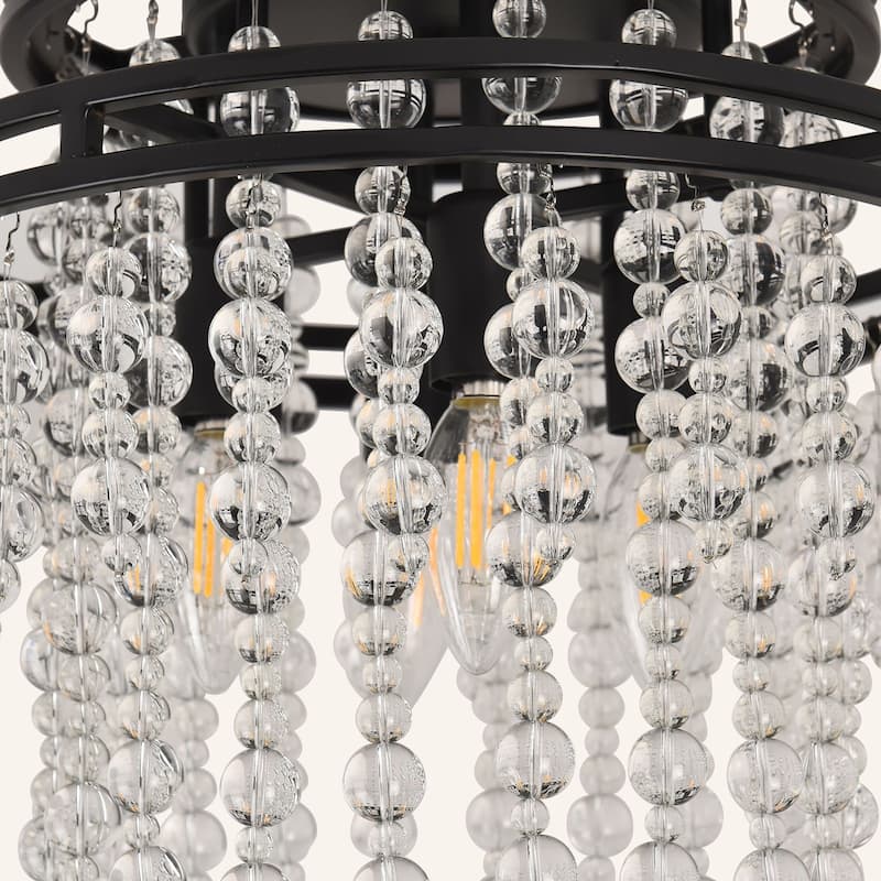 4-Light Modern Luxury Crystal Flush Mount Light - Matte Black