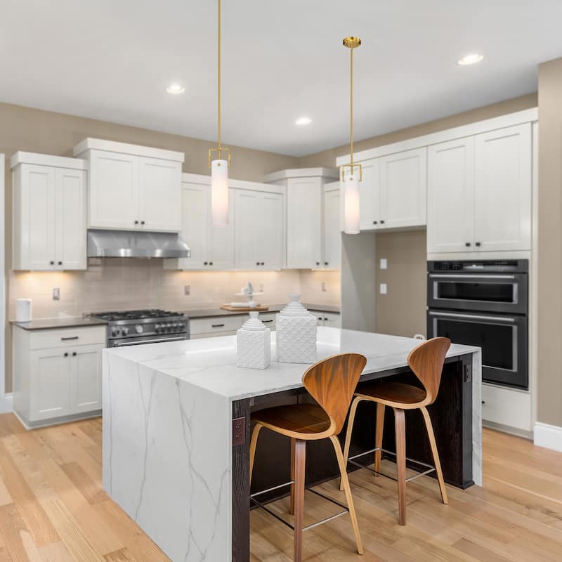 1-Light Gold Mini Pendant with White Cylindrical Glass Shade