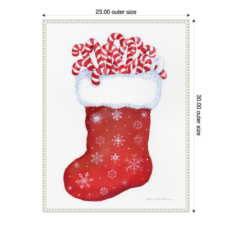 Candy Cane Stocking by Kathleen Parr McKenna (23 x 30 in.), Framed Canvas Wall Art Print - Sylvie Beaded White