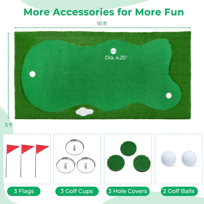 10 x3.3/5 FT Golf Putting Professional Golf Training Mat w/ Golf Balls - 10 x 5 FT
