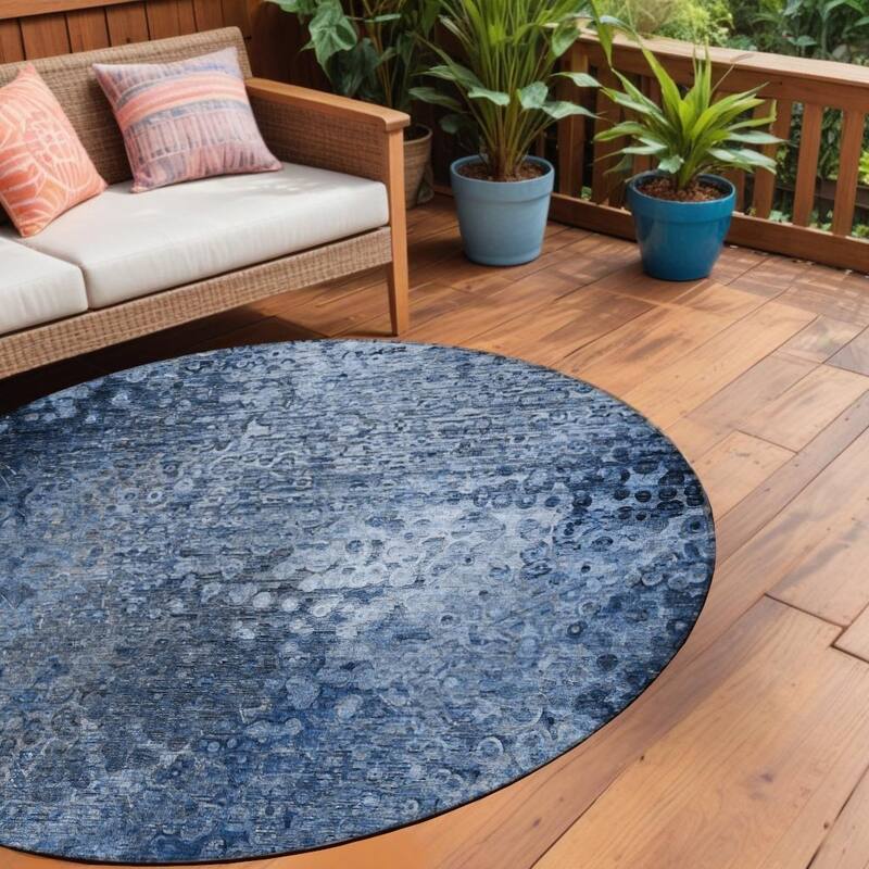 Jalo Timeless Solid Weather Resistant Blended Style Outdoor Rug - 8' Round - Blue