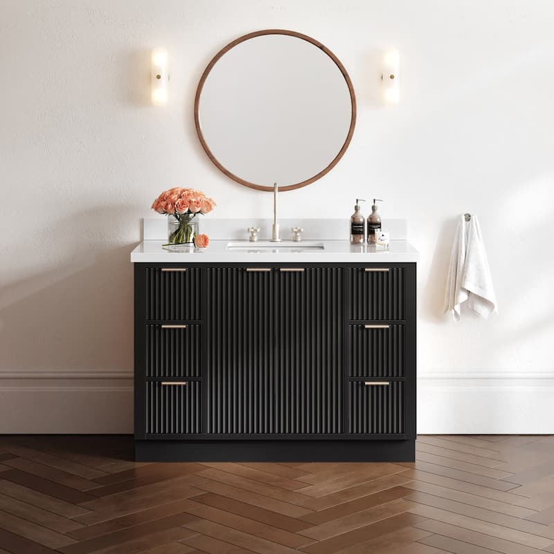 Ariel P49WQRVO Milan 49" Free Standing Single Basin Vanity Set with - Black / Pure White Quartz Top / Brushed Nickel