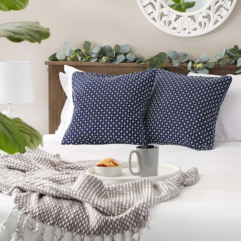 Navy Dobby Plus Recycled Cotton Pillow Cover 18x18 (Set of 2)