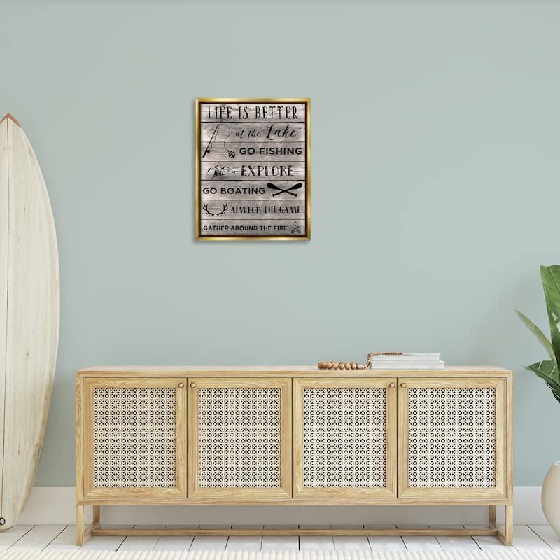 Stupell Lake Activities & Phrases Framed Floater Canvas Wall Art Design By CAD Designs