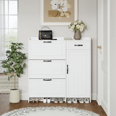 Shoe Cabinet with 4 Doors & 1 Drawer, Large Storage Entryway Organizer, Narrow Shoe Rack with Adjustable Shelves