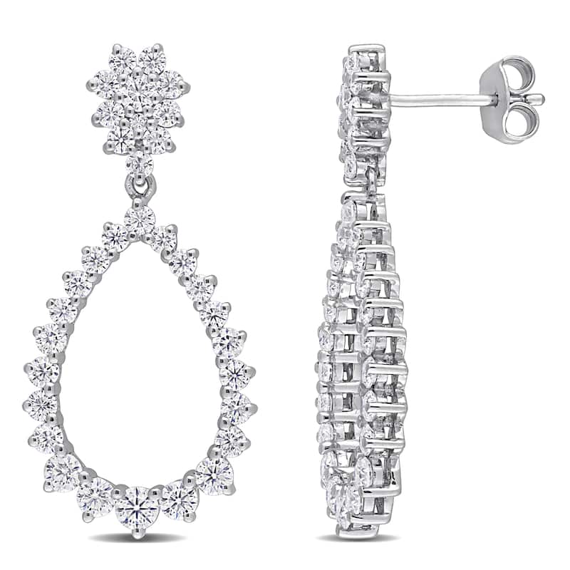 Miadora 2 1/5ct DEW Moissanite Floral Graduated Teardrop Dangle Earrings in Sterling Silver