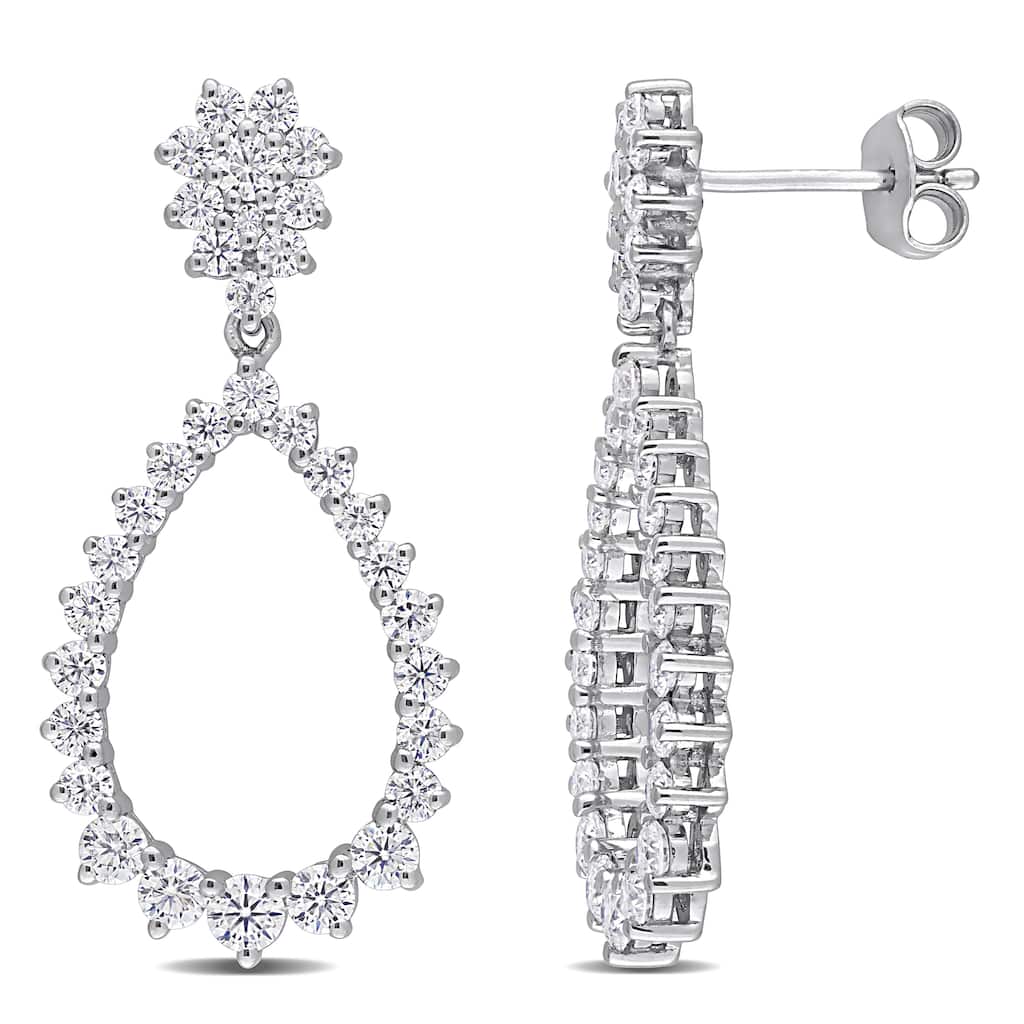 Miadora 2 1/5ct DEW Moissanite Floral Graduated Teardrop Dangle Earrings in Sterling Silver