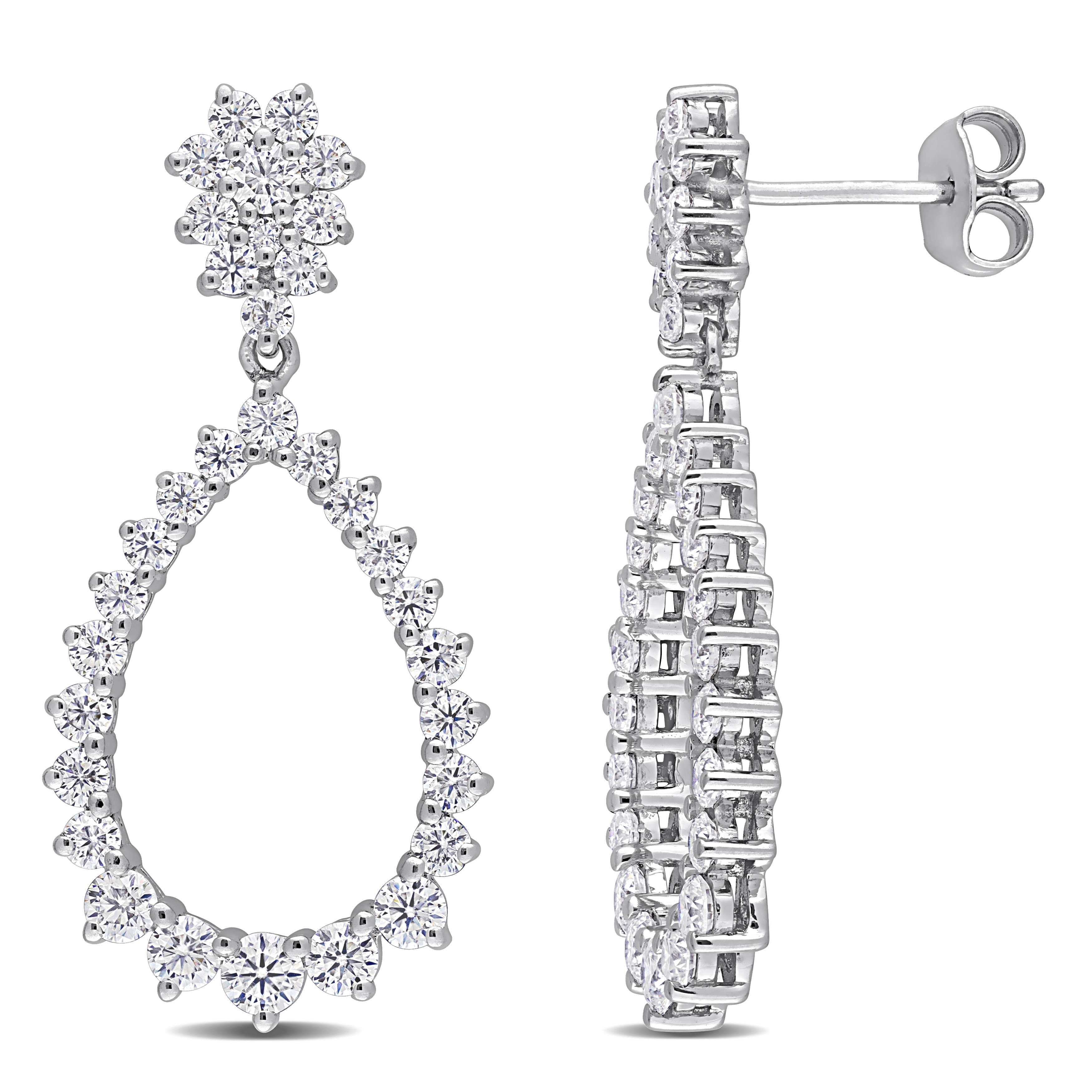 Miadora 2 1/5ct DEW Moissanite Floral Graduated Teardrop Dangle Earrings in Sterling Silver