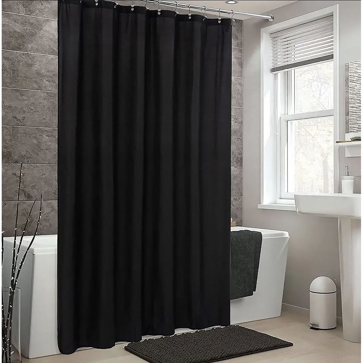 Hookless 71-in W x 74-in L Frost Grey Solid Mildew Resistant Polyester Shower  Curtain and Liner Set in the Shower Curtains & Liners department at