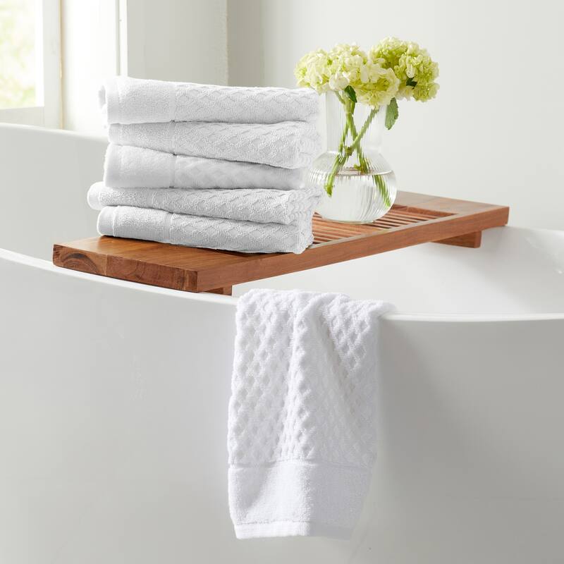 Linery & Co. Cotton Diamond Waffle Texture Bath Towels - Hand Towel (Pack of 6). - Optic White.