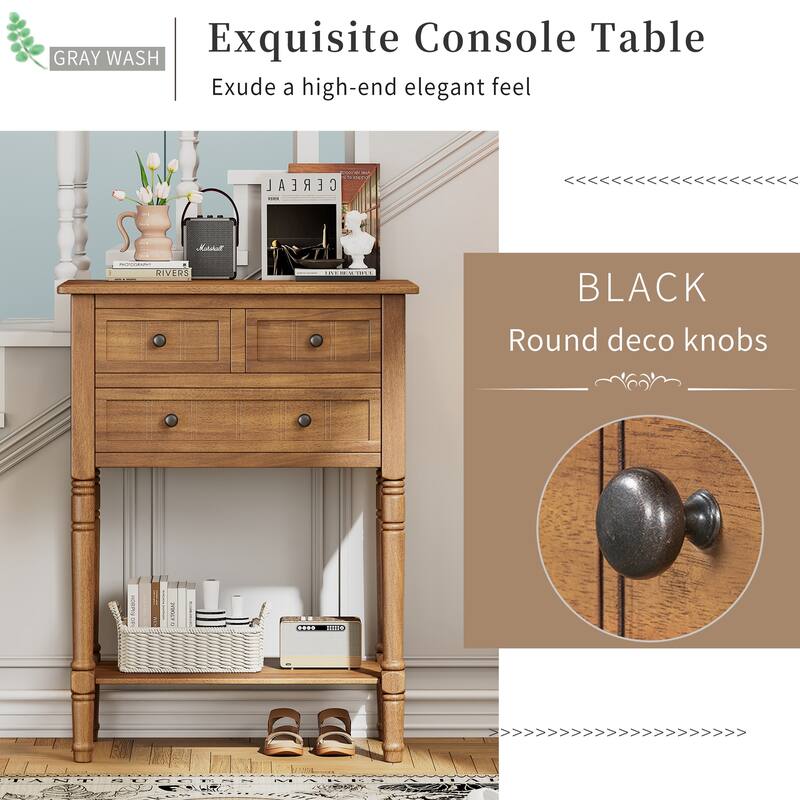 23.7" Classic Console Table with Three Storage Drawers and Bottom Shelf