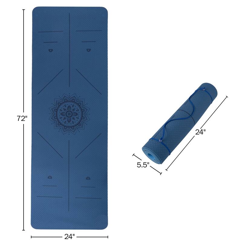 Yoga Mat with Alignment Marks - Lightweight Exercise Mat with Carry Strap for Home Workout or Travel by Wakeman Outdoors