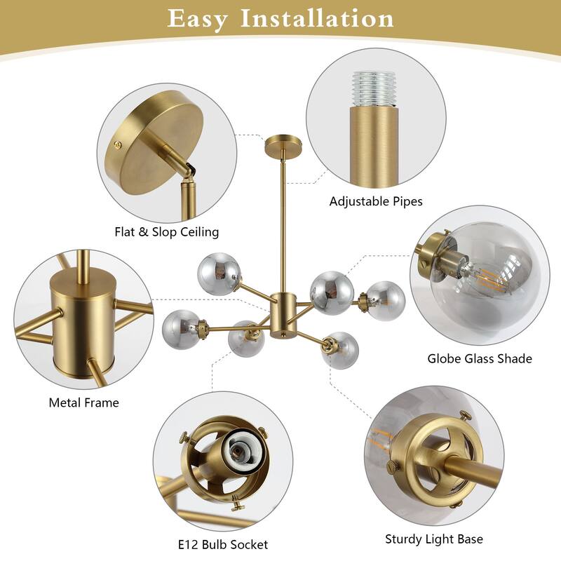 WINGBO 6-Light Modern Chandelier, Sputnik Pedant Light - N/A