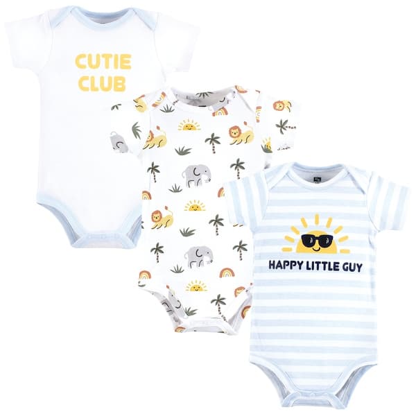 slide 1 of 1, Hudson Baby Infant Boy Cotton Bodysuits, Happy Little Guy 0-3 Months - Happy Little Guy