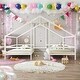 preview thumbnail 1 of 21, Twin Size Triangular House Beds Platform Bed Daybed with Built-in Table,Shared Two Twin Beds for Bedroom White