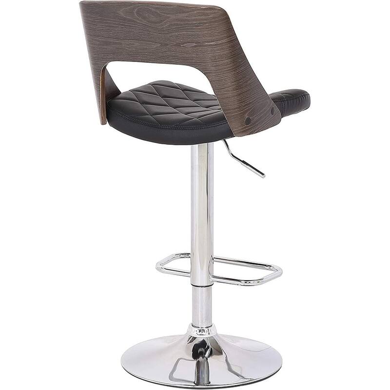Bentwood Wood Back Adjustable Swivel Bar Stool with Diamond Quilted Finish Curved Seat and Back