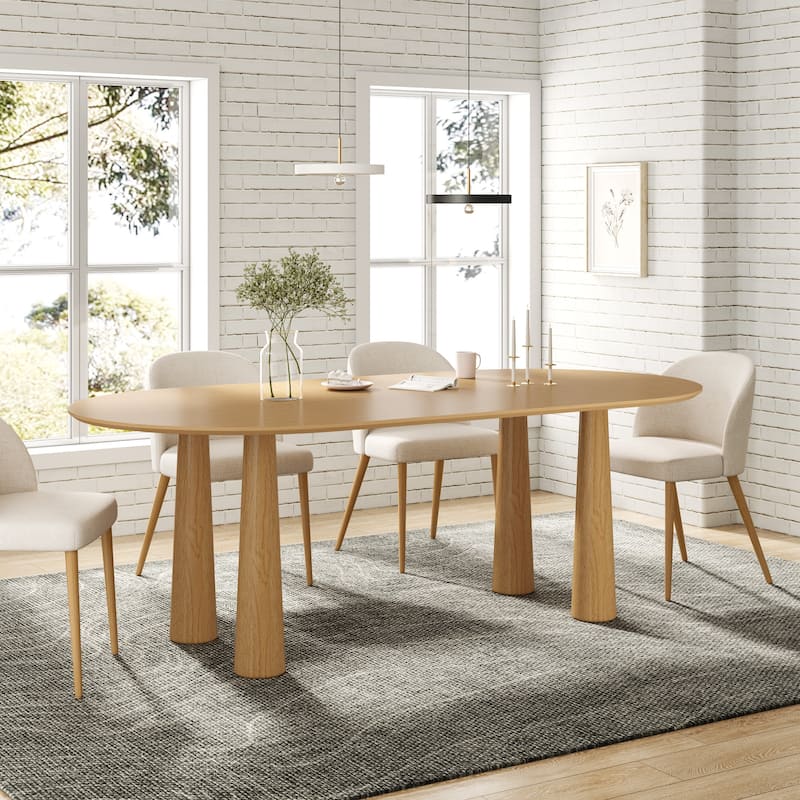 Modern Oval Black Dining Table - 79" Large Size, Sturdy Tapered Legs, Stylish Wood Grain for Dining Room
