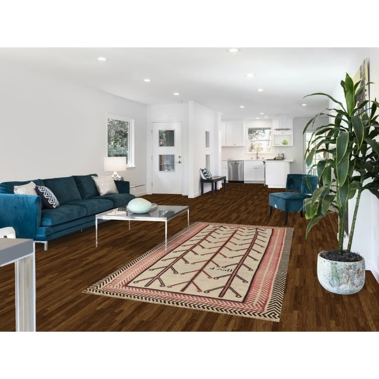Hand Knotted Oriental 100% Wool Carpet Modern Geometric Beige & Ivories Gabbeh Runner Rug - 8' 8'' X 4' 4''