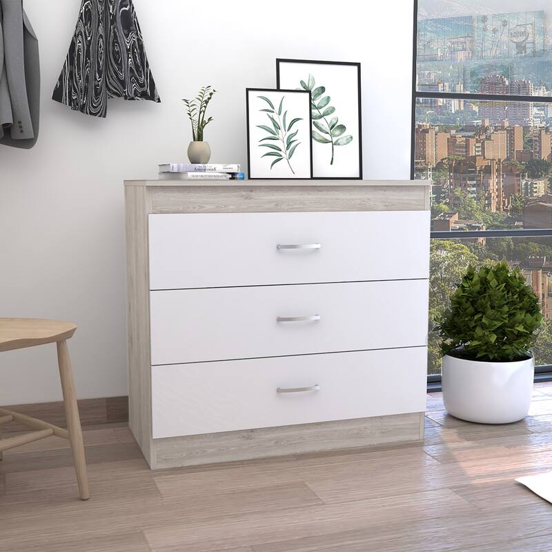 32" Modern 3-Drawer Horizontal Dresser with Metal Roller and Glides Ideal for Bedroom Storage
