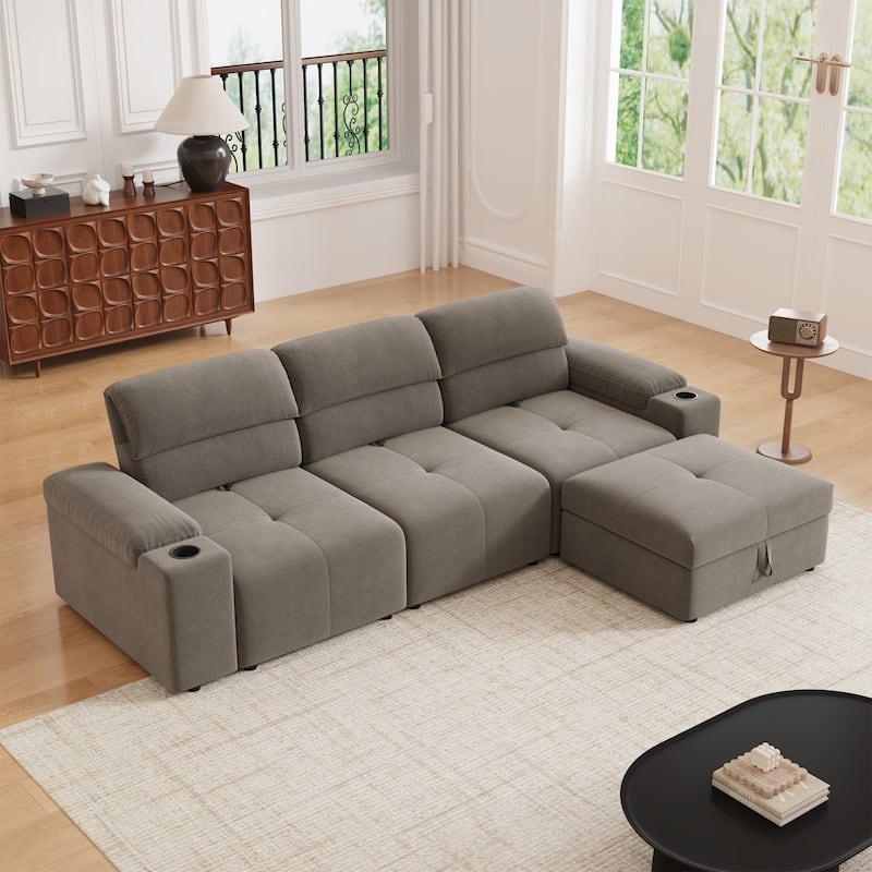 105" Modern L-shaped Cloud Sectional Sofa with Adjustable Backrest and Ottoman - Brown