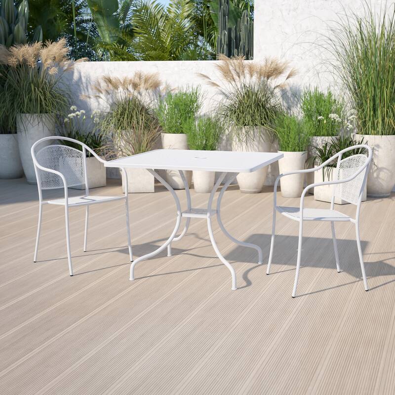 35.5'' Square Indoor-Outdoor Steel Patio Table - 32.5" - White