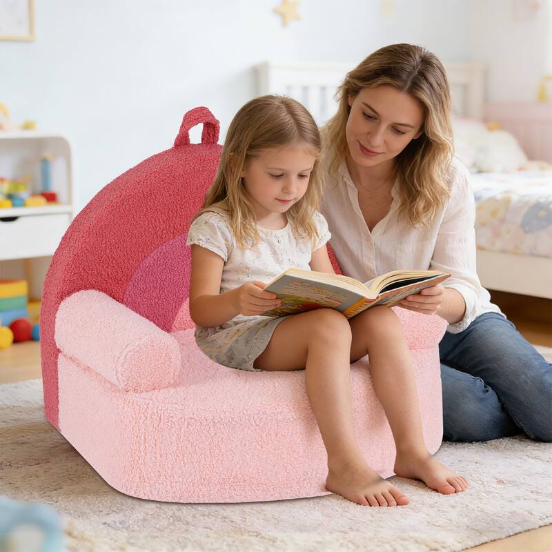 Gymax Kids Couch Toddler Foam Sofa w/ Soft & Machine-Washable Teddy