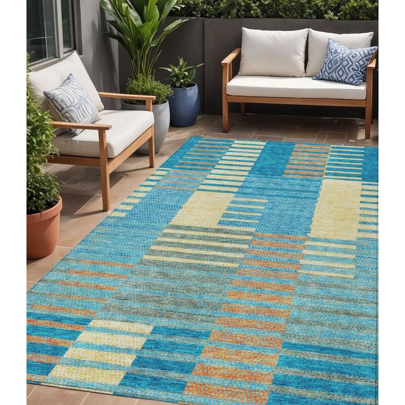 HomeRoots Striped Modern Rectangle Outdoor Rug - 5' X 8'