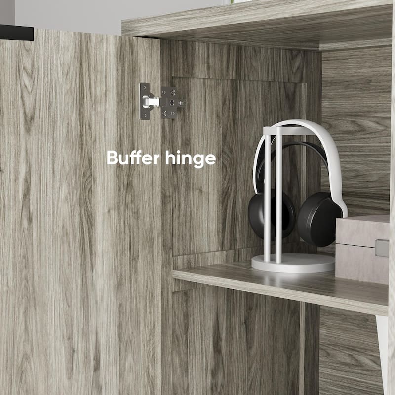 Buffet Sideboard with Storage, 54'' Kitchen Storage Cabinet Wood Coffee Bar Cabinet Buffet Table with Shelves, Adjustable Shelf - White Walnut