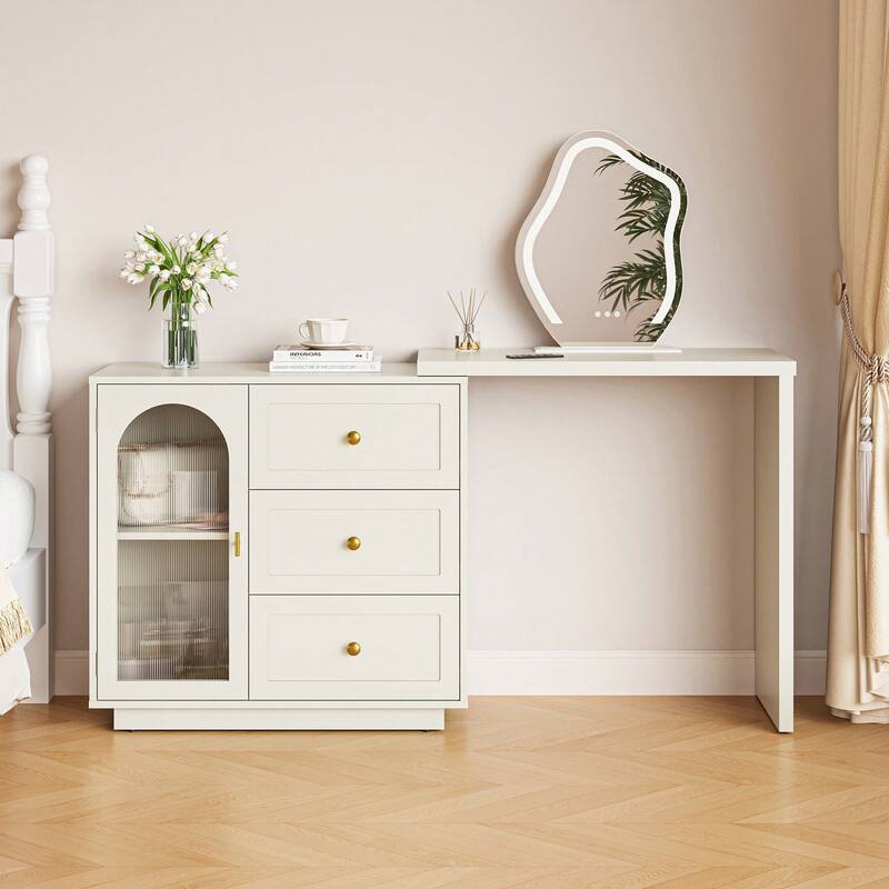 Sunvivi Extendable Corner Vanity 1 Door Makeup Table Without Mirror