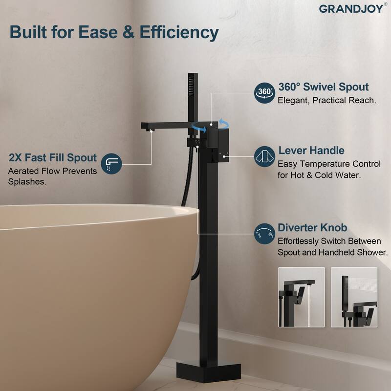 GRANDJOY 1-Handle Stylish Freestanding Tub Faucet with Hand Shower