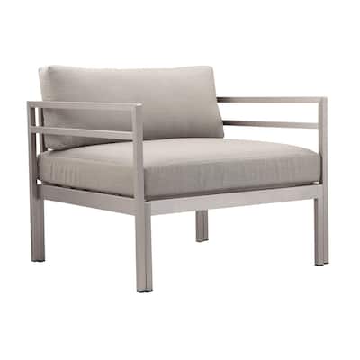 Billy 34 Inch Modern Outdoor Armchair, Gray Aluminum Frame, Fabric Cushions