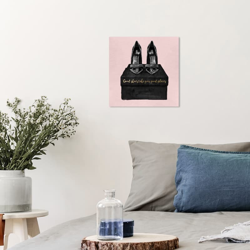 Wynwood Studio Canvas Fashion and Glam Good Shoes and Good Places Pink Pink and Pastel Pink Glam Wall Art Canvas Print - 12 x 12