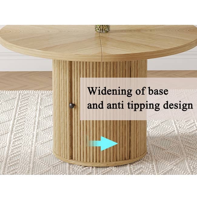 ‌47.2" Round Wood-Grain Dining Table - Double-Tier Storage & Roman Column Base, Timeless Elegance‌.