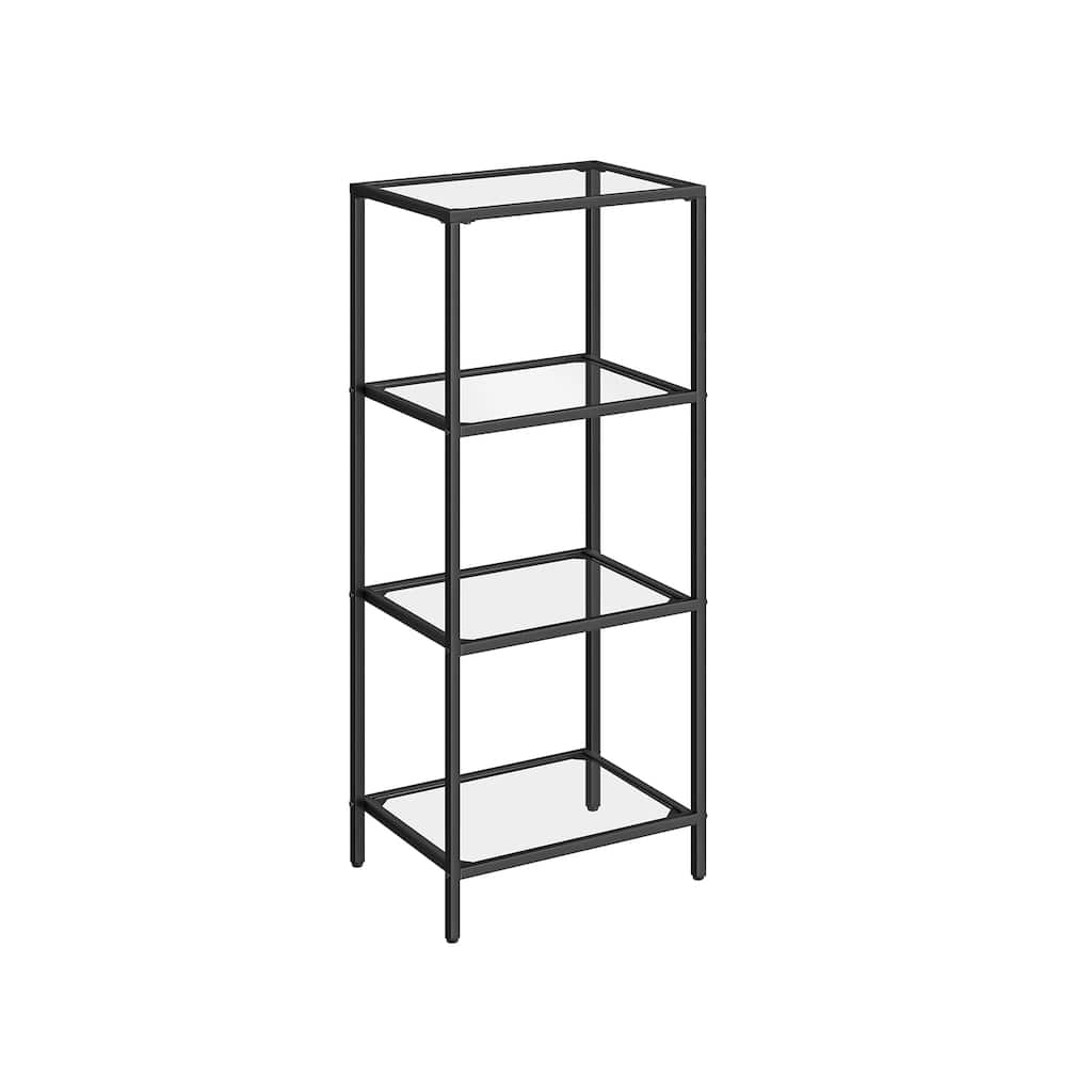 Black 4-Tier Glass Display Shelf with Metal Frame Narrow Bookshelf for Living Room or Office - 11.8”D x 15.7”W x 37.4”H