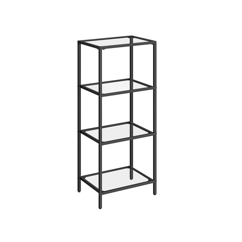 Black 4-Tier Glass Display Shelf with Metal Frame Narrow Bookshelf for Living Room or Office - 11.8”D x 15.7”W x 37.4”H