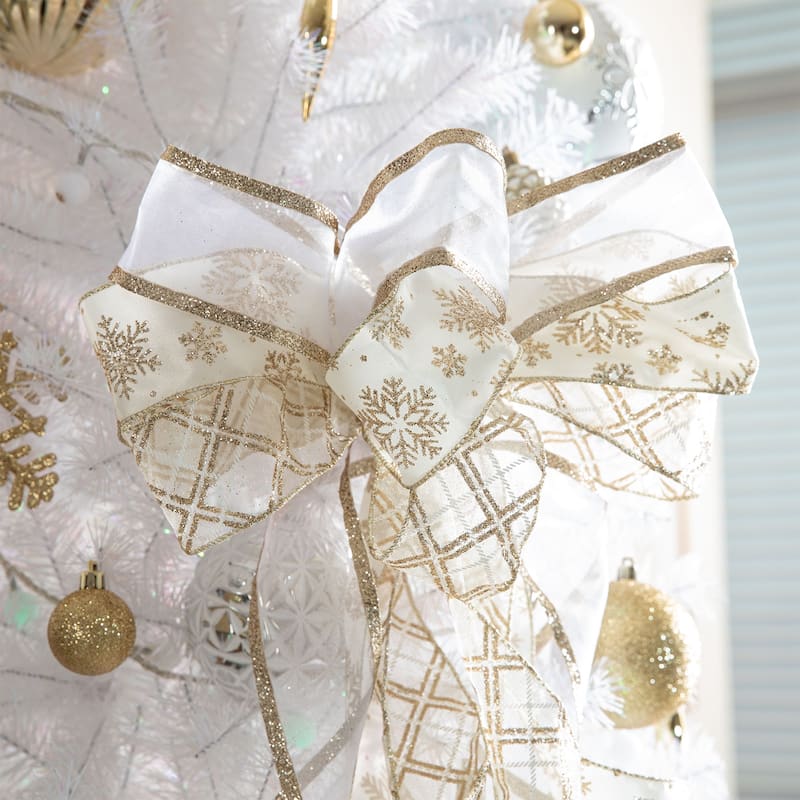 Glitzhome 191-Piece Glitter Ribbon Bow Gold Silver Ball Shatterproof Ornaments Xmas Tree Decor