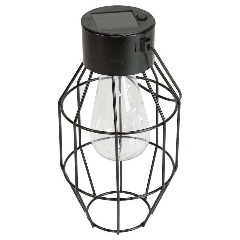 9.5" Black Geometric Oblong Outdoor Hanging Solar Lantern with Handle - 9.5