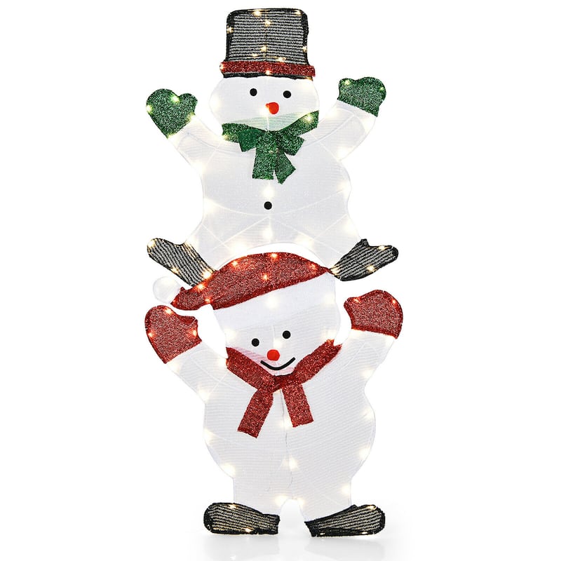 54 inches Christmas Double Snowman Yard Sign with LED Lights - Multi - Multi