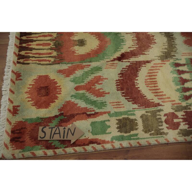 Hand Knotted Oriental 100% Wool Carpet Modern Geometric Green Gabbeh Area Rug - 9' 10'' X 8' 2''