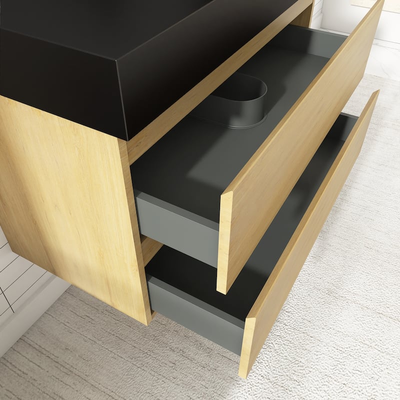 Floating Bathroom Vanity with Black Solid Surface Top