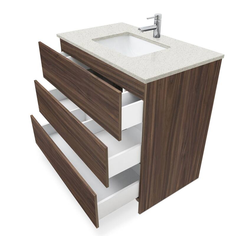 Element Standing 36 in x W x 22 in D x 35 in H Bath Vanity in Ebony with Galaxy White Quartz Top Single Hole