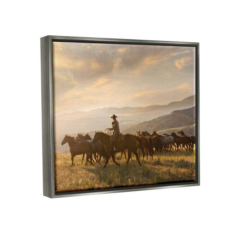 Stupell Cowboy in Rural Landscape Framed Floater Canvas Wall Art Design by PBurchettePhoto