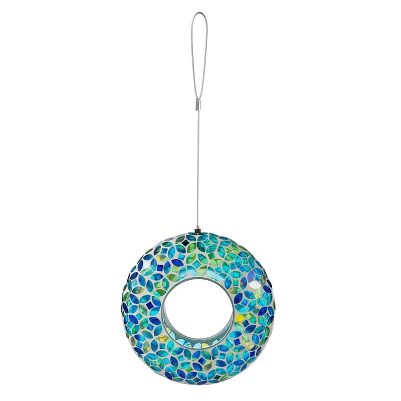 Glitzhome Round Hanging Multi-Color Mosaic Birdfeeder