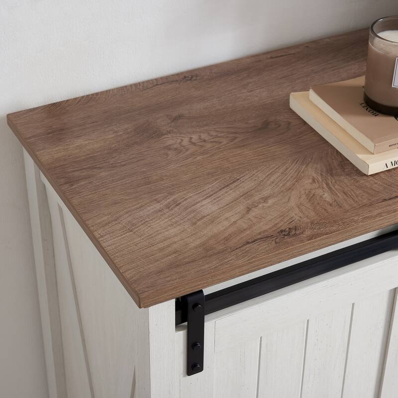 GDFStudio - Farmhouse Modern Sliding Barn Door Dresser with 5 Drawers and Adjustable Shelves