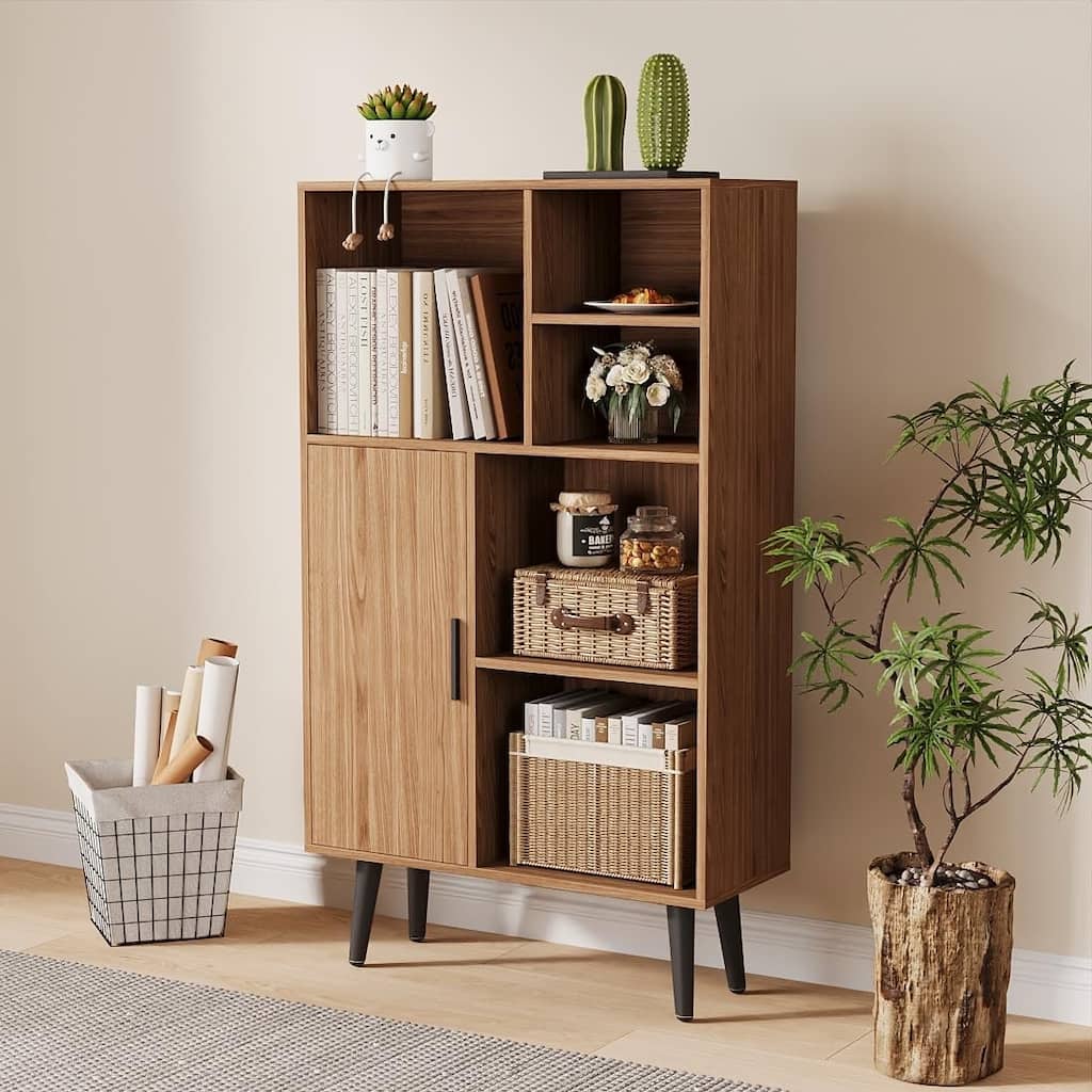 4-Tier Display Walnut Bookcase/Book Shelf Cube Storage Cabinet with Legs