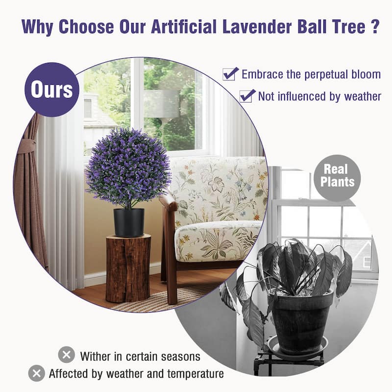 Costway 2 Pack Artificial Lavender Topiary Ball Tree Faux Shrub Bushes - Green & Purple & Black - See Details