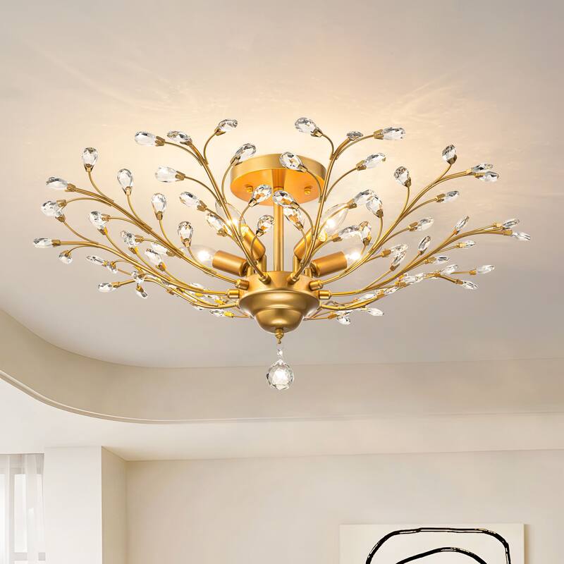 Starsky 5-Light Vintage Crystal Branch Semi-Flush Mount